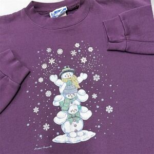 Endless Designs Purple Snowman Stack Sweatshirt 1X Crew Neck‎ Long Sleeve Winter